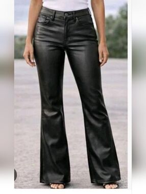 NEW GAP 70s Flare High Rise Faux Leather Pants Vegan Black Biker Moto 6P 28